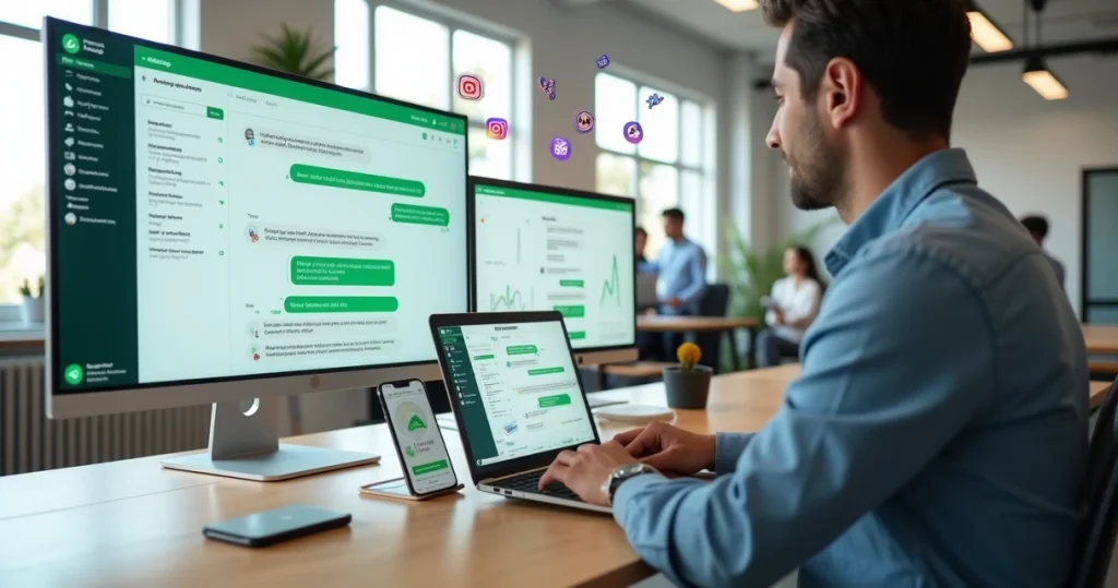 Gestor acompanhando automação de pós-venda pelo WhatsApp no notebook